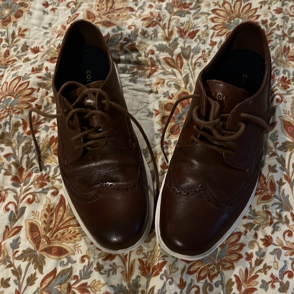 Cole Hann Grand.0S wingtip British Tan dress shoes size 7.5M